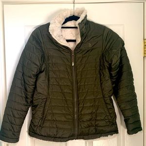 The NorthFace Olive Green REVERSIBLE down jacket Girls XL